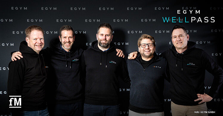 EGYM übernimmt den britischen Firmenfitnessanbieter Hussle (v.l.n.r.: Patrick Meininger (CFO EGYM), Nicolas Stadtelmeyer, Neil Harmsworth, Philipp Roesch-Schlanderer, Jamie Ward)