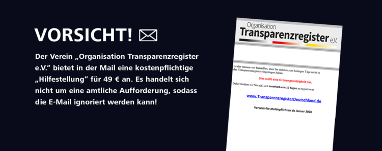 Auch der DSSV warnt auf seiner Homepage vor den gefälschten E-Mails des 'Transparenzregister e.V.'