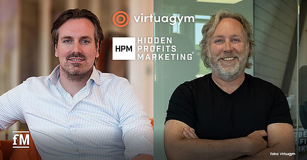 Hugo Braams (l., CEO und Mitbegründer Virtuagym) und Aernout Leezenberg (Gründer und CEO Hidden Profits Marketing) geben die Kooperation ihrer Unternehmen bekannt