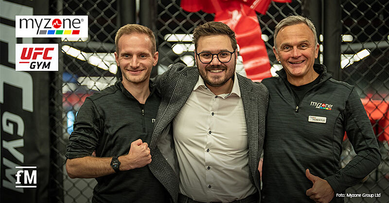 Freuen sich über die Zusammenarbeit von Myzone und UFC GYM (von links): Ben Ebert, Robert Jablukov (CEO UFC GYM Germany) und Hubertus Effinger (Myzone Country Manager DACH).
