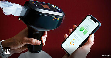 Kraft-, Ausdauer- oder Intervalltraining? Der All-in-One Atemmuskeltrainer Idiag P100 kann neben dem eingebauten Touchscreen auch über die zugehörige App 'Idiag P100 Sport' gesteuert werden.