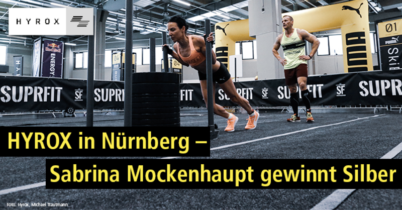 Marathonläuferin Sabrina Mockenhaupt beim Sled Push bei HYROX Nürnberg