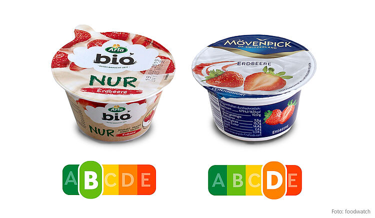 Der Nutri-Score zeigt auf einen Blick, welcher Joghurt die gesündere Wahl ist.