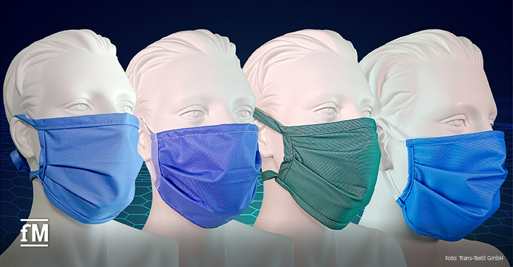Schützen im Studio und Alltag: Medizinische Mehrweg-OP-Masken der Trans-Textil GmbH in verschiedenen Farben und mit Schnür- oder Gummiband.