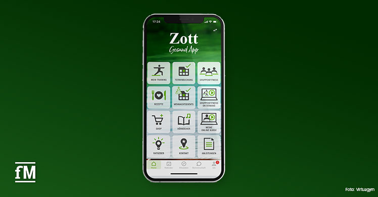Zott Fitnessclubs stellen in ihrer App Gruppenfitness-Livestreams, Lifestyle-Coachings, Abnehmprogramme oder Schmerzfrei-Onlinekurse zur Verfügung.
