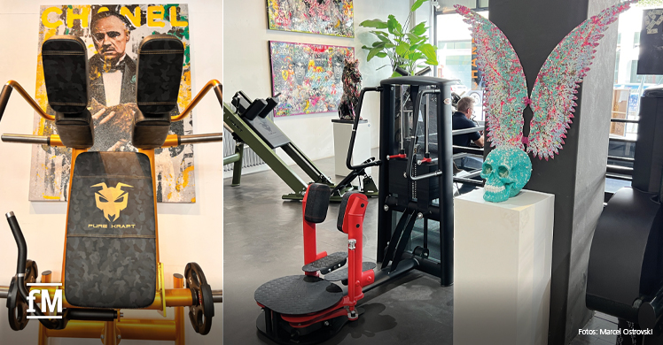 Kunstwerke neben stählernen Trainingsgeräte: gym80-Ausstellung 'Kraft trifft Kunst'