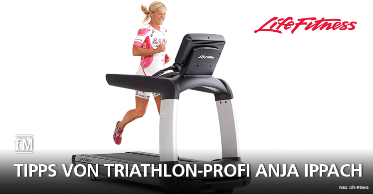 Tipps von Triathlon-Profi Anja Ippach: Auf dem Platinum Club Series Laufband von Life Fitness absolviert sie vor allem Intervallprogramme. So kann sie effektiv trainieren und ihre Leistungsentwicklung verfolgen