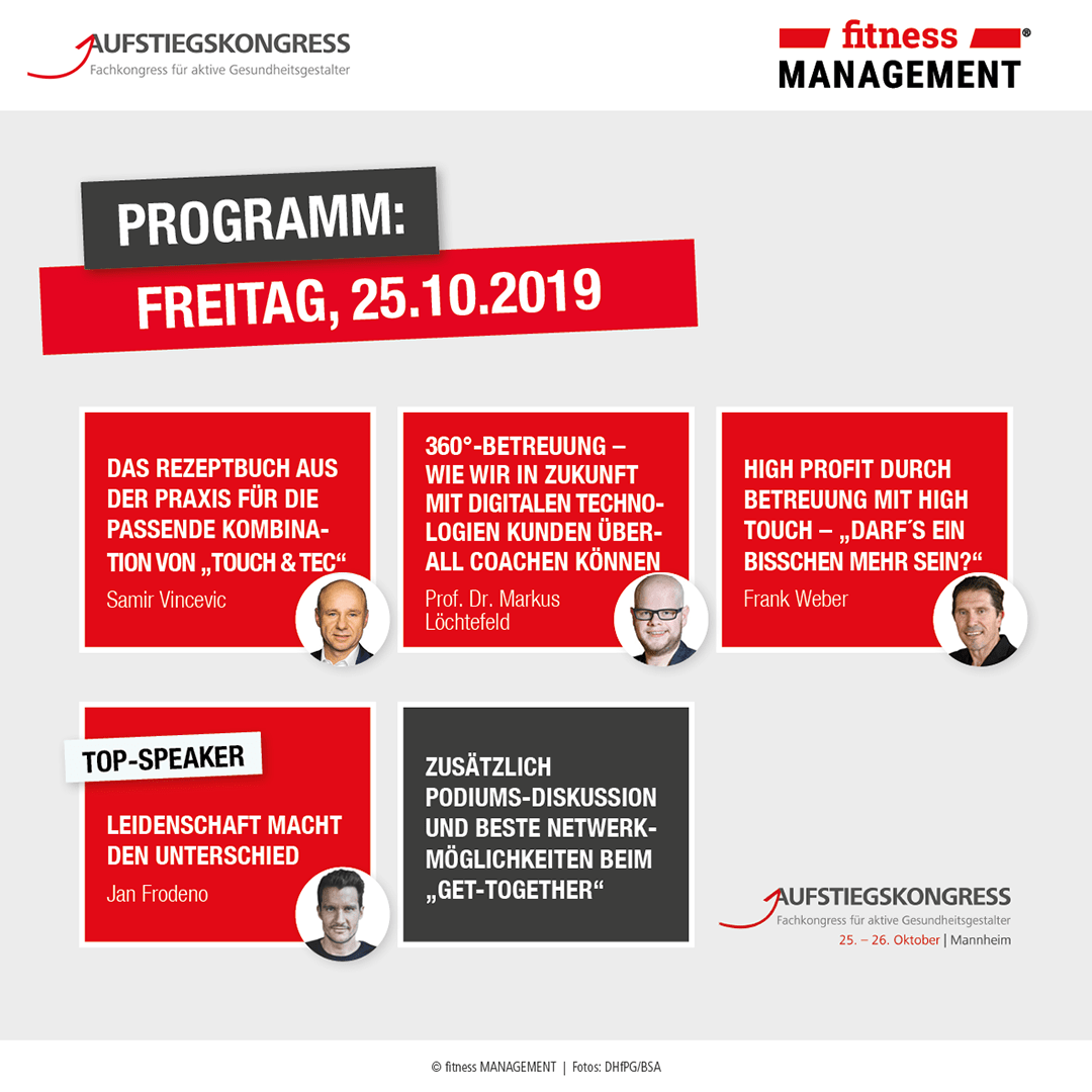 Das Programm beim Aufstiegskongress 2019 am Freitag.