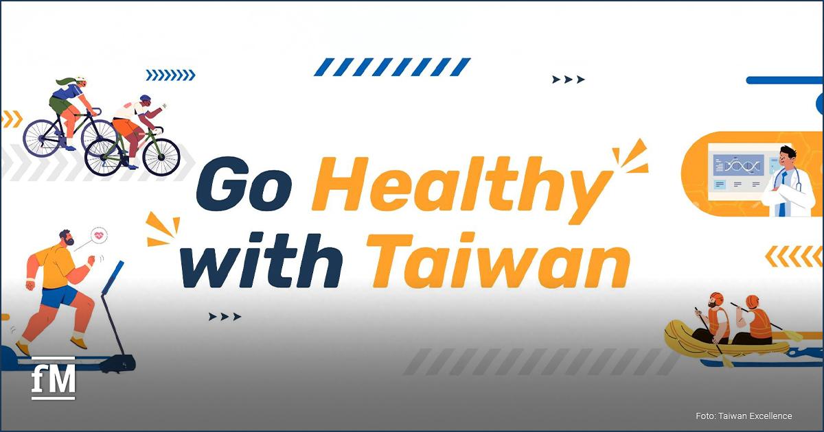 Logo der Initiative „Go Healthy with Taiwan“ vor weißem Hintergrund; stilisierte grüne Schrift mit modernem, gesundheitsbezogenem Design.