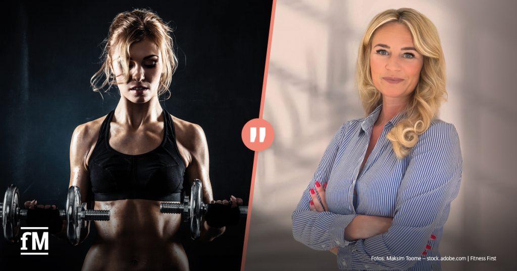 Links die sportliche Frau mit Hanteln. Rechts eine blonde Frau im Business-Outfit, lächelnd und mit verschränkten Armen. In der Mitte ein großes Anführungszeichen trennt beide Bilder.