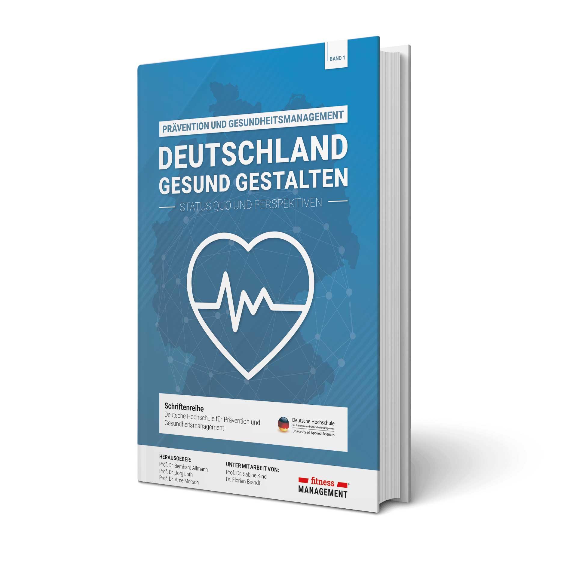 Buchcover mit blauem Hintergrund, weißem Herzsymbol und Titel 'Deutschland gesund gestalten – Status Quo und Perspektiven'.