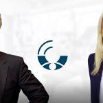 Porträtfotos im Splitscreen: links ein dunkelblonder Mann mit Bart und Brille in Hemd und Jackett, rechts eine blonde Frau im Blazer; beide lächeln in die Kamera.