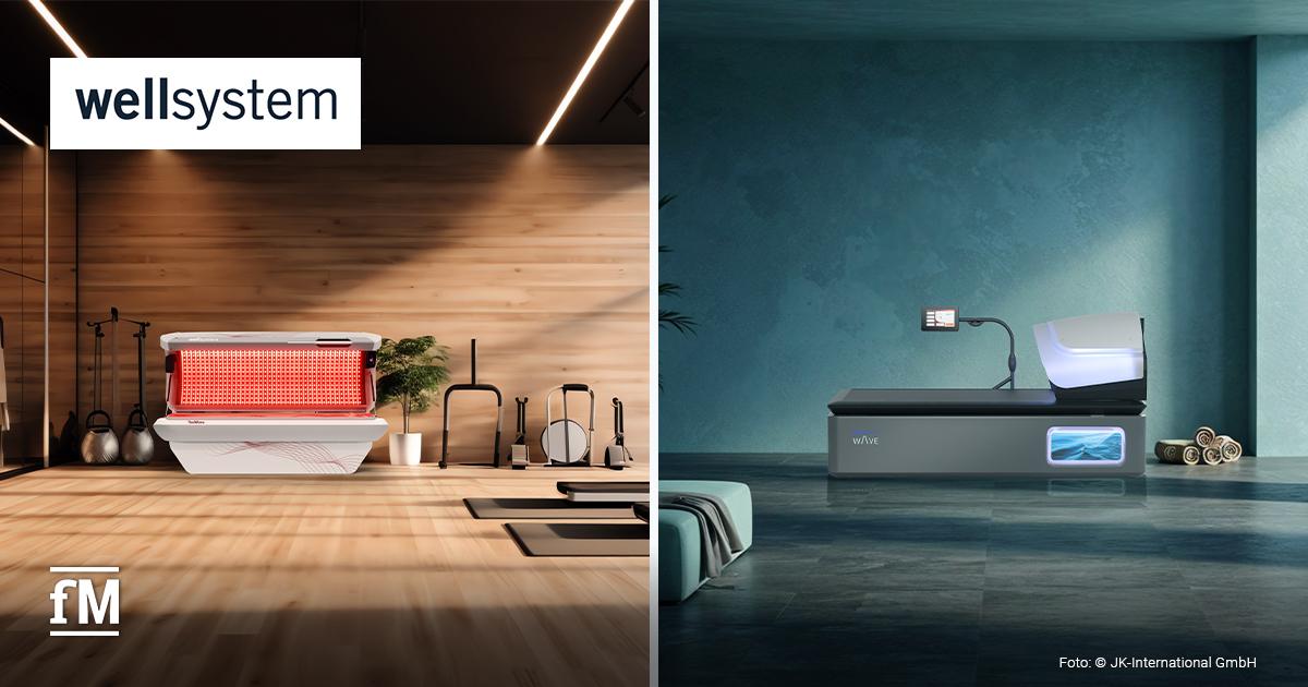 wellsystem RedWave und wellsystem Hydrojet in modernen Entspannungsräumen eines Fitness- oder Wellnessstudios