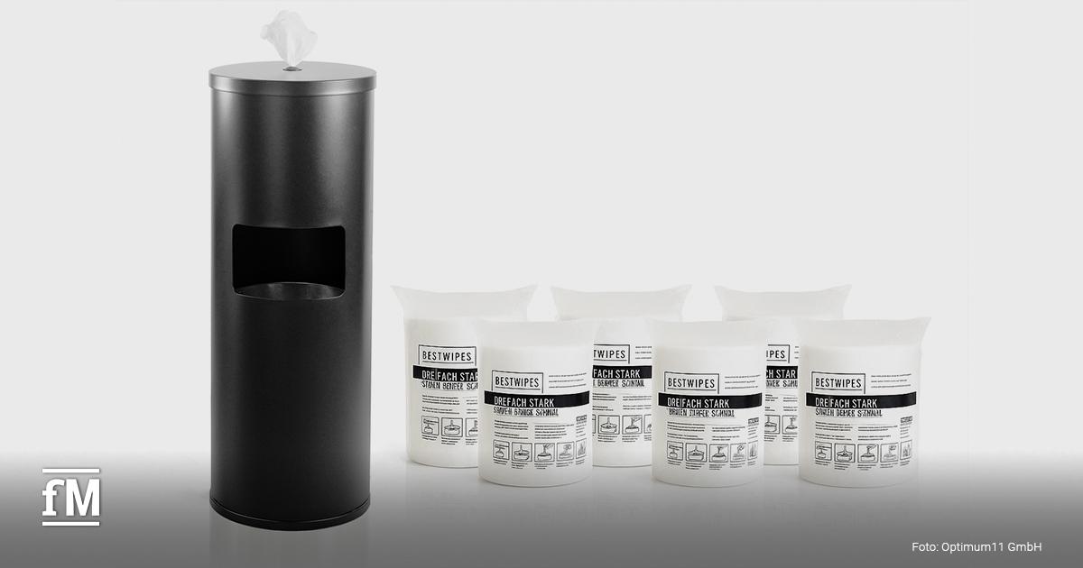 'ROUND UP' Edelstahlspender in Schwarz mit sechs Rollen Premium-Wipes