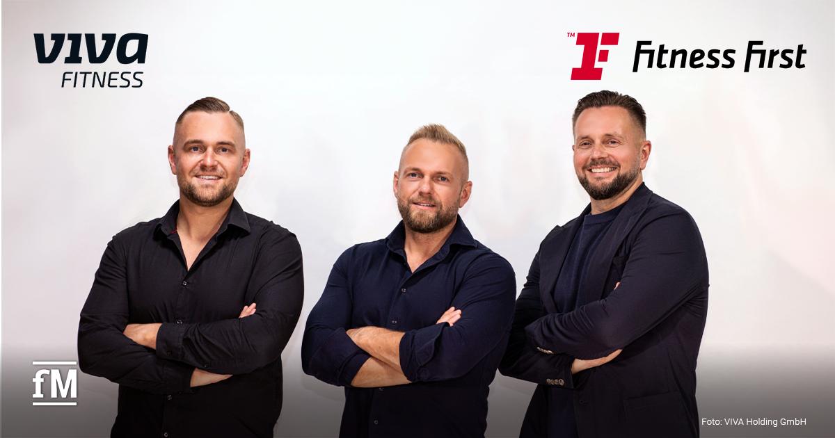 VIVA Fitness Übernahme von Fitness First Drei Geschäftsführer von VIVA Fitness stehen mit verschränkten Armen vor hellem Hintergrund