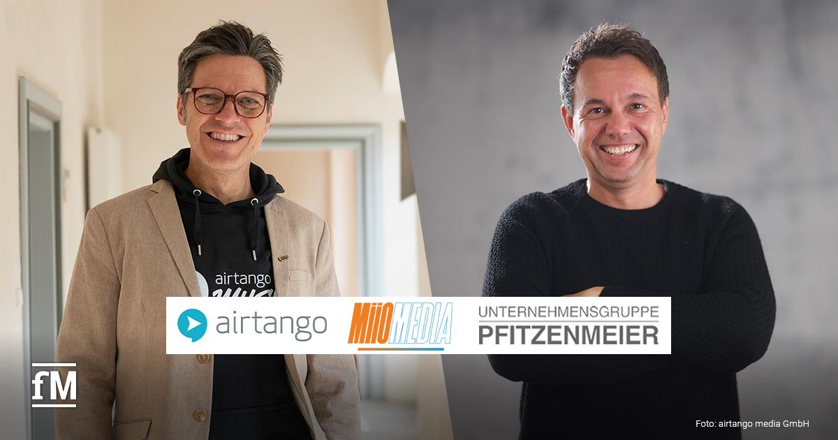 airtango media MiiO Media Zwei Männerporträts (Matthias Pradl (links) und Alex Pfitzenmeier) mit Logos von airtango, MiiO Media und Unternehmensgruppe Pfitzenmeier