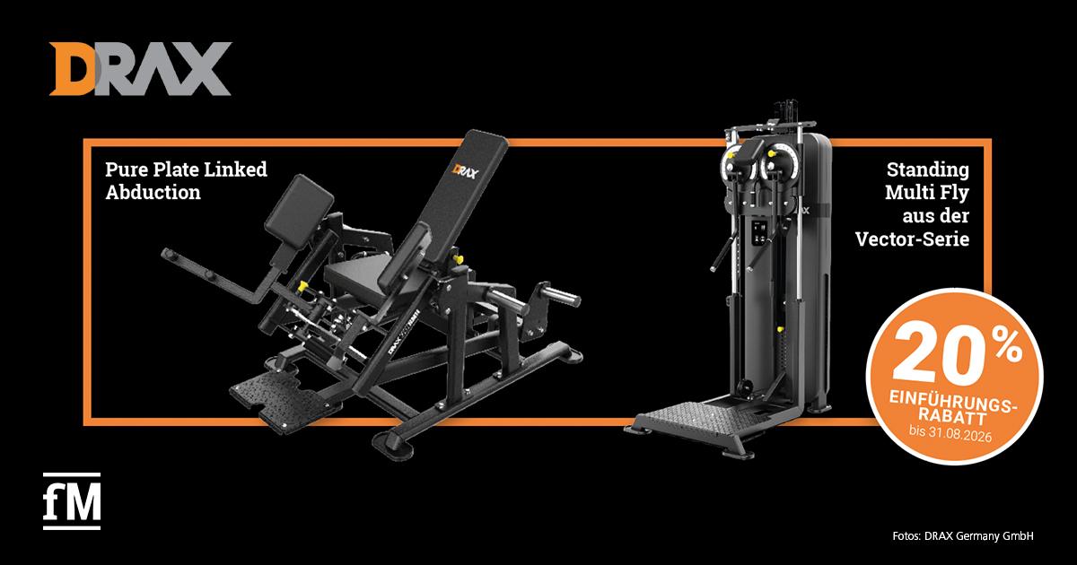 DRAX Vector Serie Zwei schwarze DRAX-Trainingsgeräte: Pure Plate Linked Abduction und Standing Multi Fly