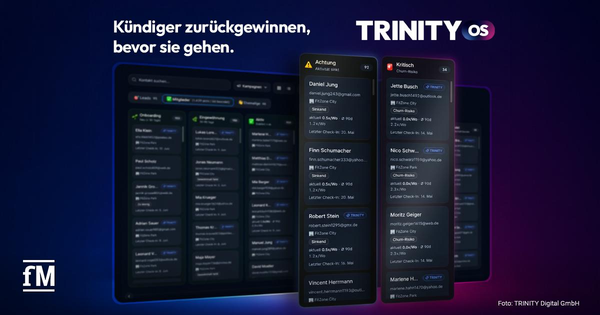 TRINITY OS Kündigungsmanagement TRINITY OS mit Übersicht potenziell gefährdeter Mitglieder und unterschiedlicher Kündigungsrisiken.