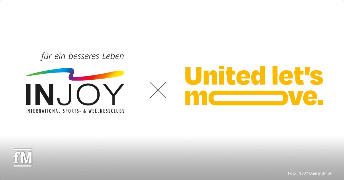 INJOY bei „United let’s move.“ Logos von INJOY und „United let's move.“ auf weißem Hintergrund