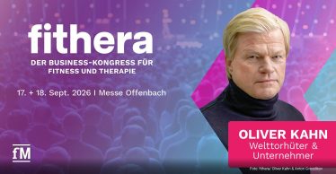 Grafik zur fithera 2026 mit Porträt von Oliver Kahn, mit Terminhinweis 17. und 18. September 2026, Messe Offenbach.