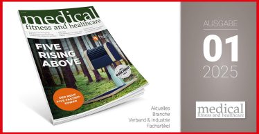 Titelbild der Zeitschrift „medical fitness and healthcare“. Eine Sportgerät von five steht in einem Wald. Dir Fachzeitschrift für Physiotherapie und medizinisches Gesundheitstraining.