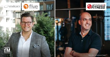 Links Bernhard-Stefan Müller, CEO der milon industries GmbH, graues Sakko, draußen, urbaner Hintergrund; rechts Stephan Schulan, CEO von all inclusive Fitness, schwarzes Shirt, im Fitnessstudio