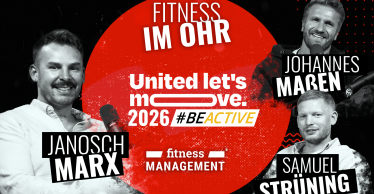 Janosch Marx, Johannes Maaßen und Samuel Strüning auf einer Grafik der Podcastfolge zu „United let’s move.“ 2026.
